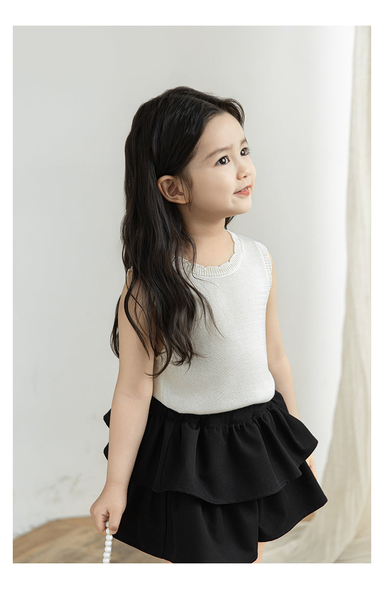 Girls Lyocell Ribbed Knit Vest, Ivory White
