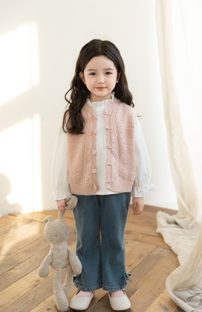 Girls Cable Knit Cardigan Vest, Blush Pink