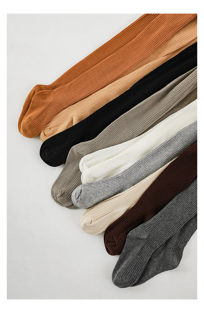 Pure Cotton Ribbed Tights, Dark Grey