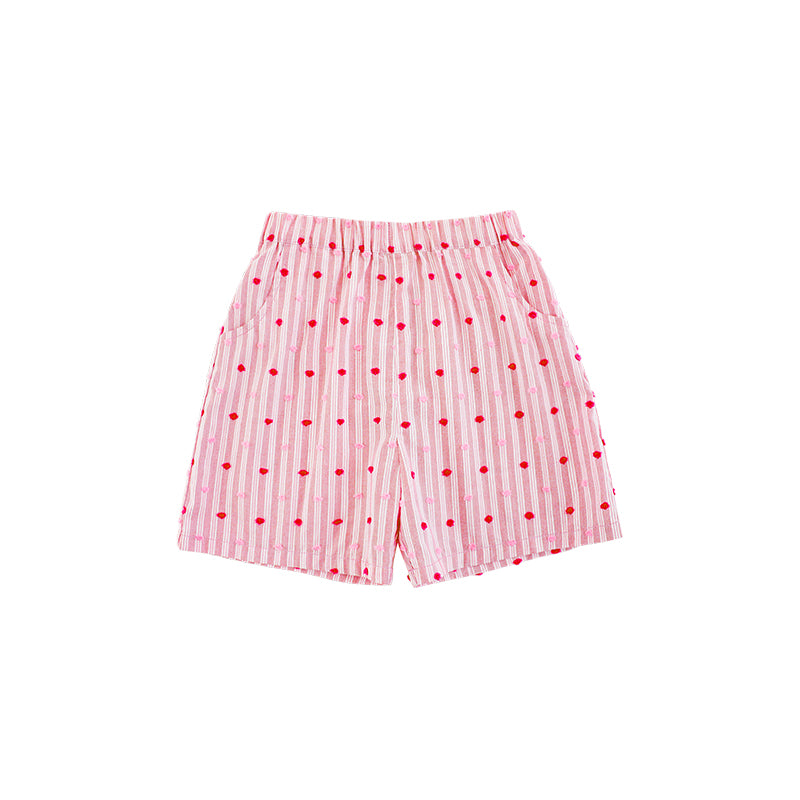 Ava & Bear London girls pink striped cotton shorts with dotted print – lightweight summer kidswear