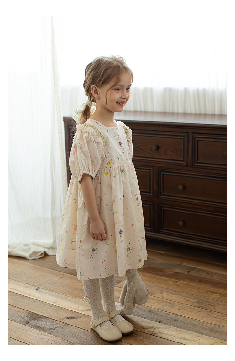 Baby Girl Floral Smocked Dress, Ivory White