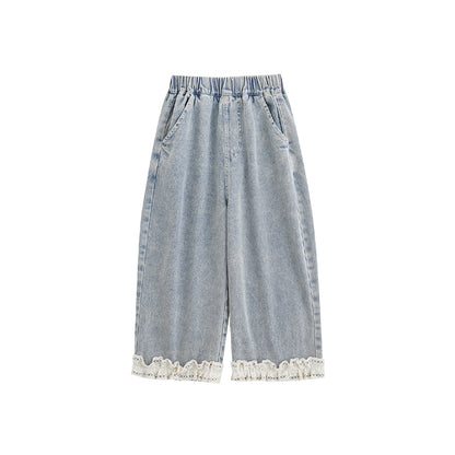 Girls straight leg jeans with delicate lace trim by Ava & Bear London