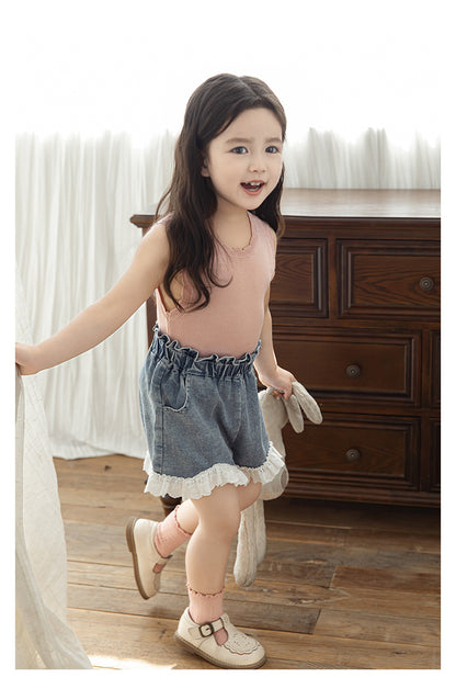 Girls Ribbed Knit Lyocell Vest, Dusty Pink