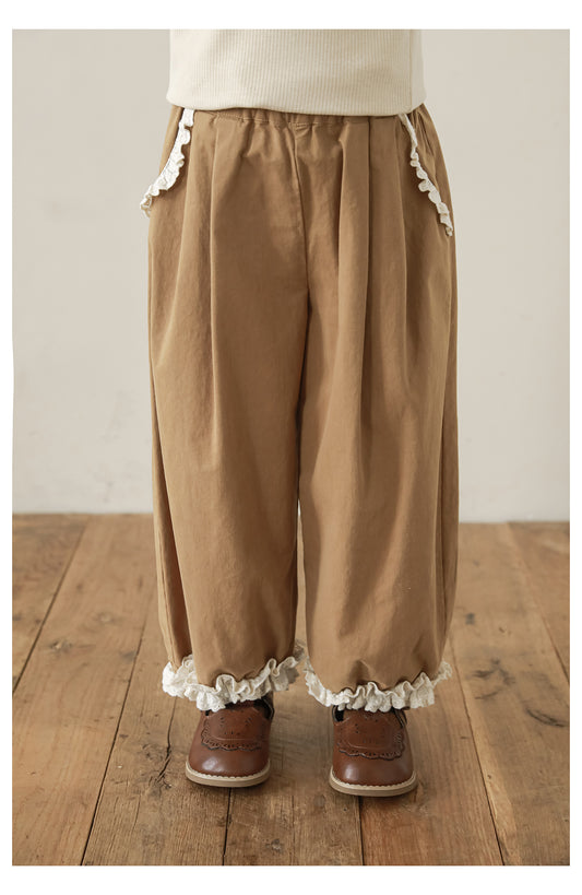 Girls Lace Detail Tapered Trousers, Camel