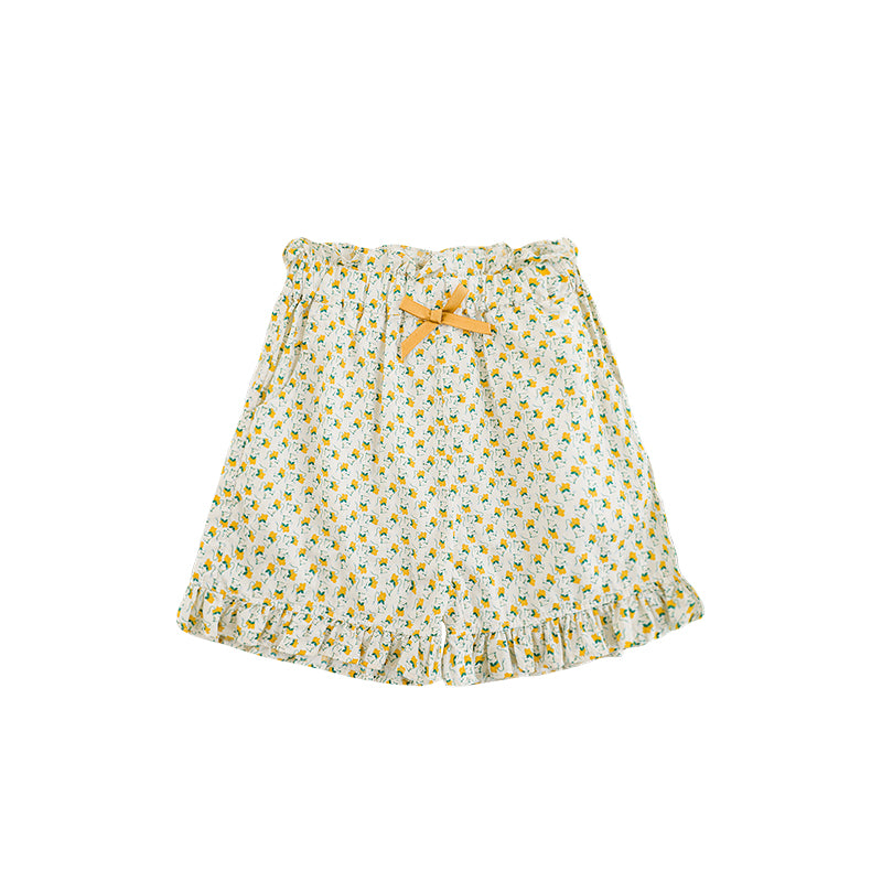 Girls Floral Ruffle Cotton Shorts, Sunny Meadow