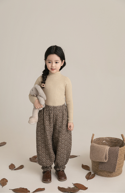 Girls Floral Balloon Tapered Trousers, Mocha Brown