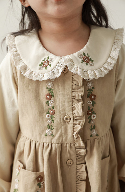 Embroidered Collar Button-Front Blouse, Cream