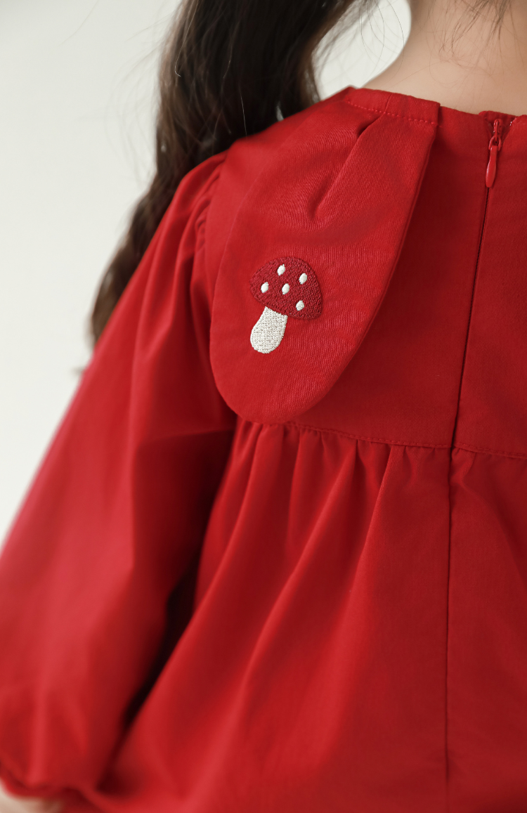 Girls Woodland Embroidered Dress, Berry Red