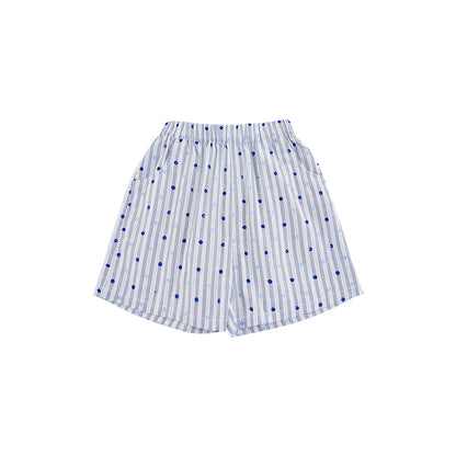 Lightweight summer shorts for girls in blue stripe and dot pattern – Ava & Bear London
