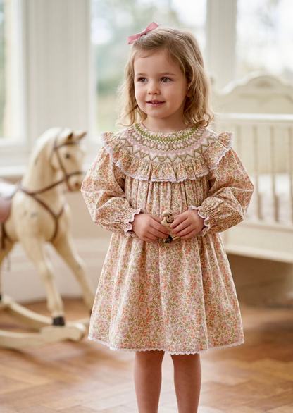 Camille Ruffled Smock Dress, Peach Blossom
