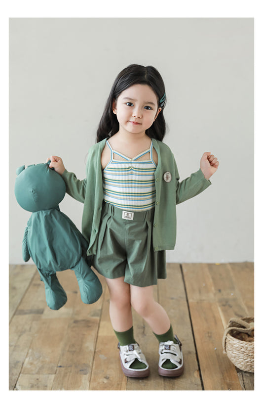 Baby Girl Bear Patch Lyocell Cardigan, Sage Green