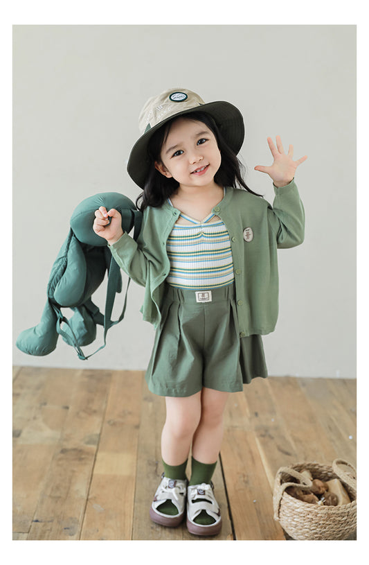 Baby Girl Bear Patch Lyocell Cardigan, Sage Green