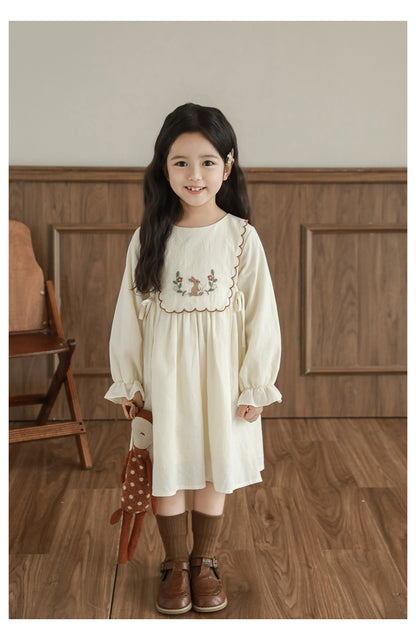 Baby Girl Embroidered Jacquard Dress, Cream