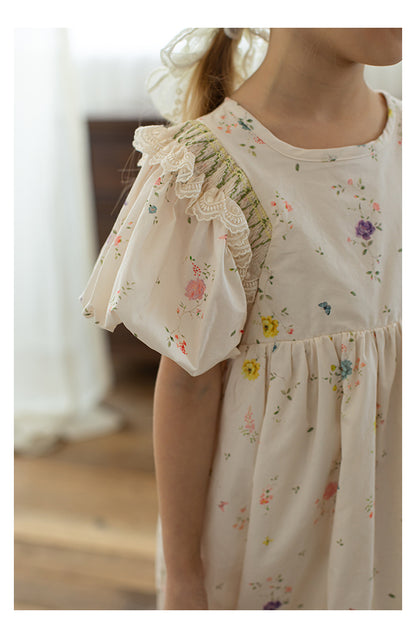Baby Girl Floral Smocked Dress, Ivory White