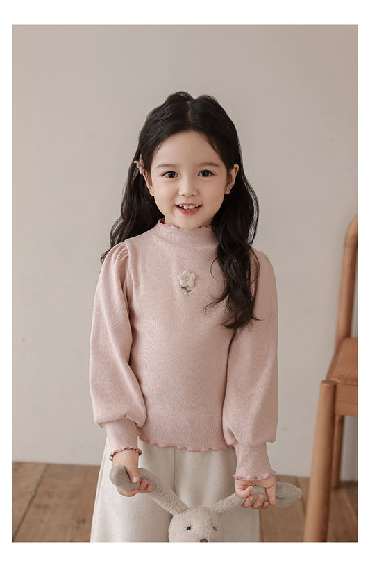 Girls Floral Embroidered Frill Trimmed Top, Misty Pink