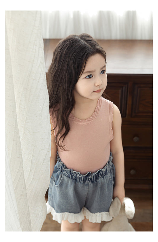 Girls Ribbed Knit Lyocell Vest, Dusty Pink