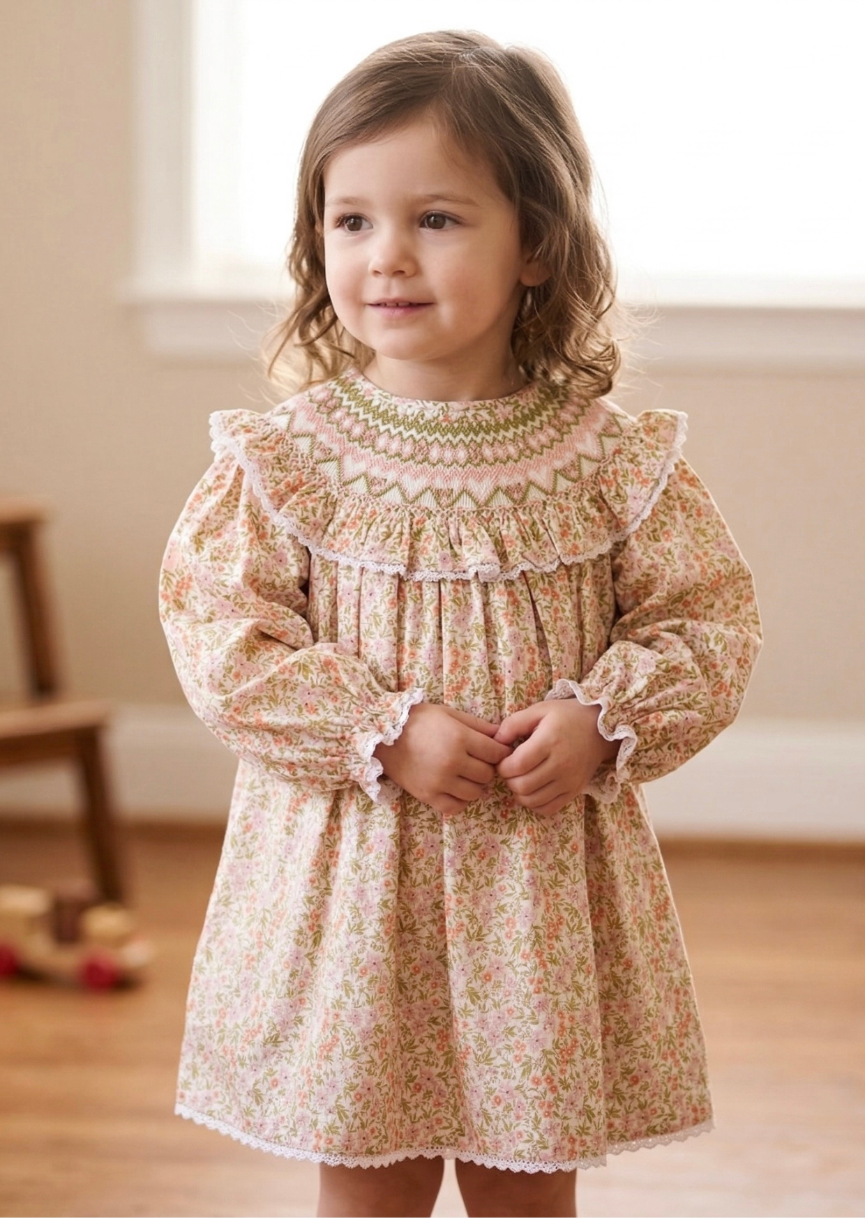 Camille Ruffled Smock Dress, Peach Blossom