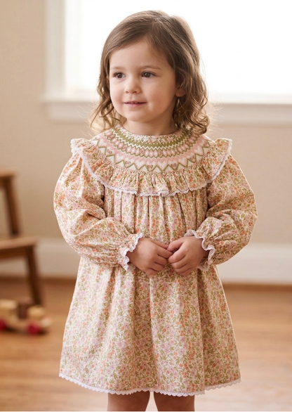 Camille Ruffled Smock Dress, Peach Blossom