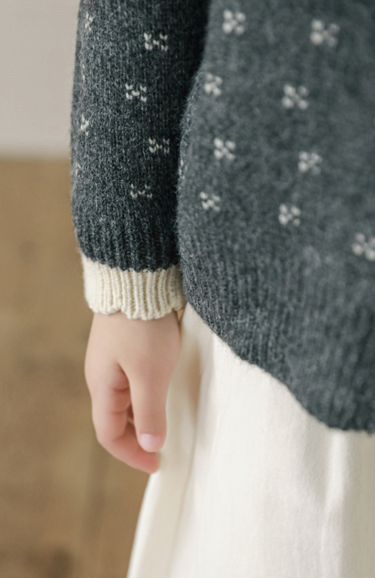 Girls Lace Collar Knit Cardigan, Grey Floral