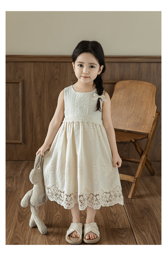 Girls Lace Embroidered Dress, Ivory