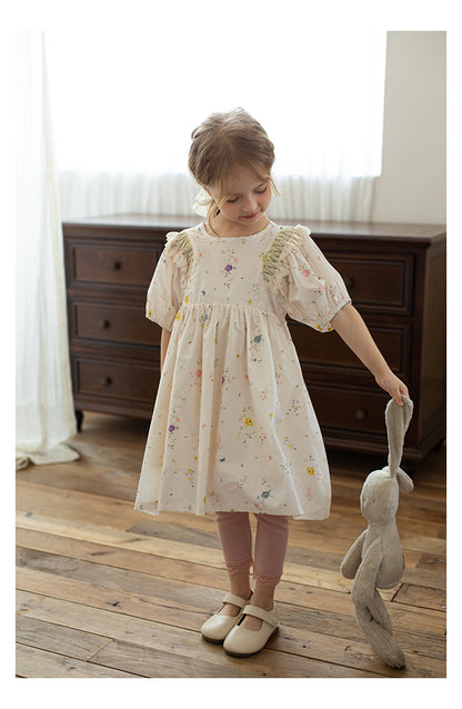 Baby Girl Floral Smocked Dress, Ivory White