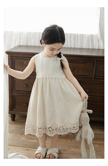 Girls Lace Embroidered Dress, Ivory