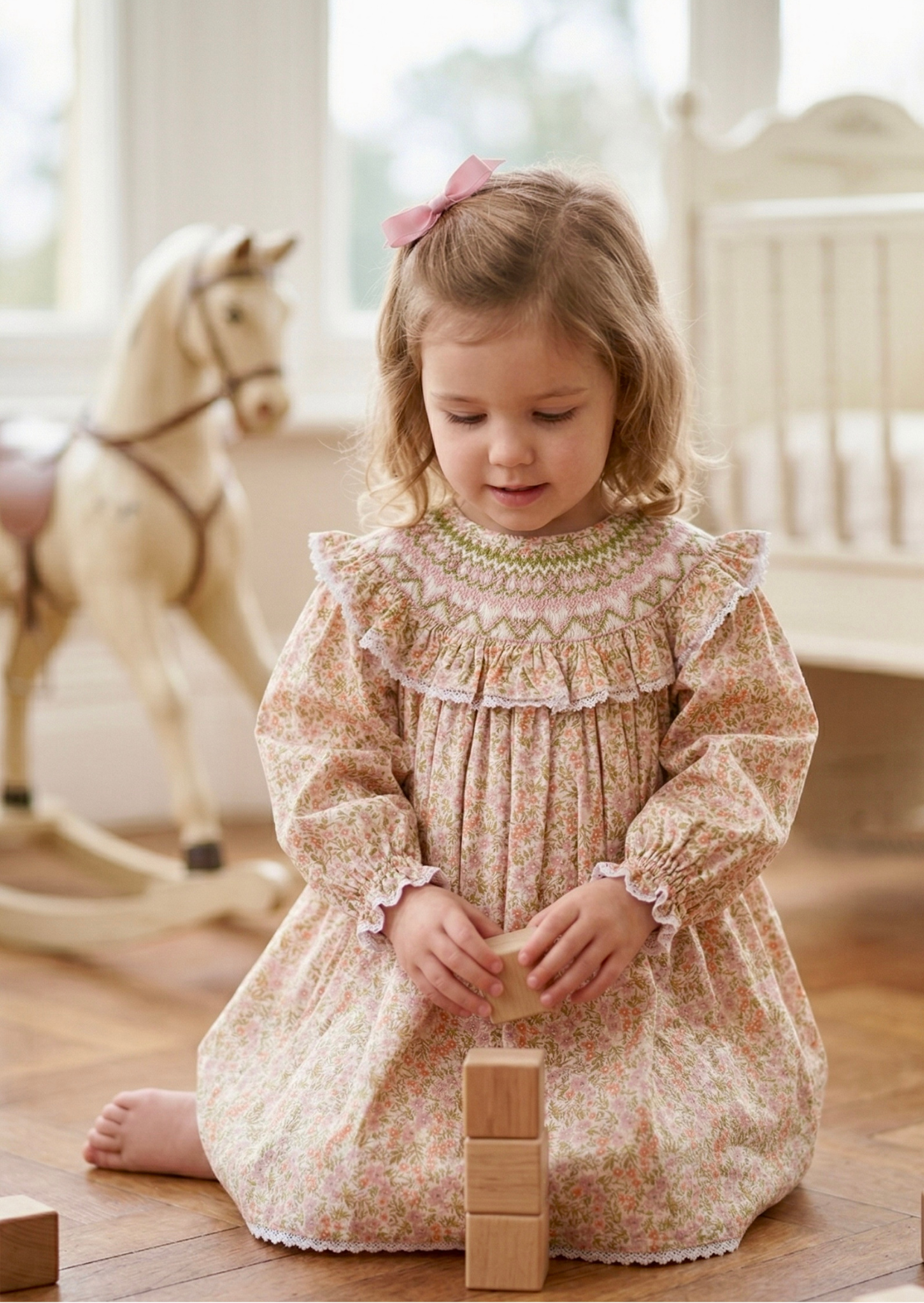 Camille Ruffled Smock Dress, Peach Blossom