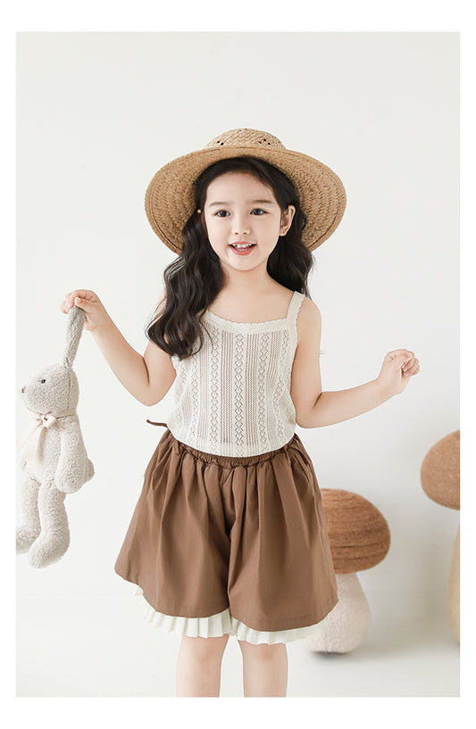 Girls Lyocell Knit Strap Top, Ivory