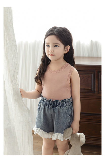 Girls Ribbed Knit Lyocell Vest, Dusty Pink