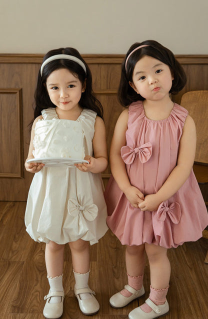 Lila Bow Appliqué Bubble Dress, Dusty Rose