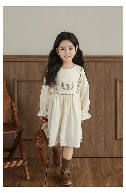 Baby Girl Embroidered Jacquard Dress, Cream