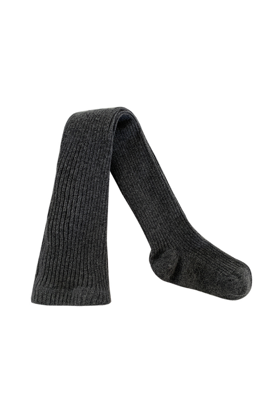 Girls Pure Cotton Ribbed Knit Tights, Dark Grey