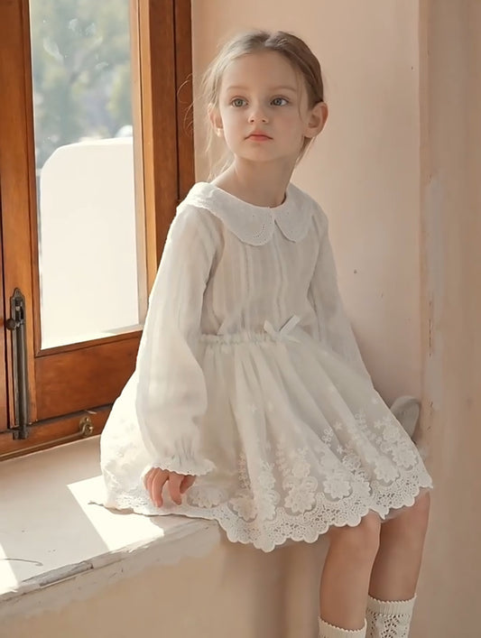 Girls Lace Trimmed Peter Pan Collar Blouse