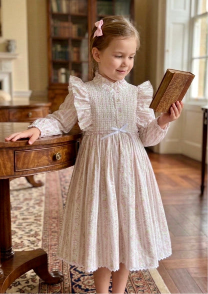 Rosalie Hand-Smocked Dress, Blush Floral Stripe