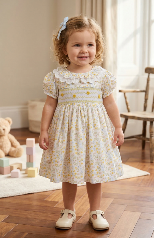 Bella Broderie Collar Smock Dress, Honey Blossom