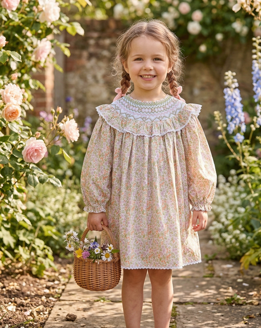Camille Smock Bishop Dress, Peach Blossom