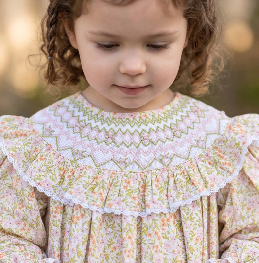 Camille Smock Bishop Dress, Peach Blossom