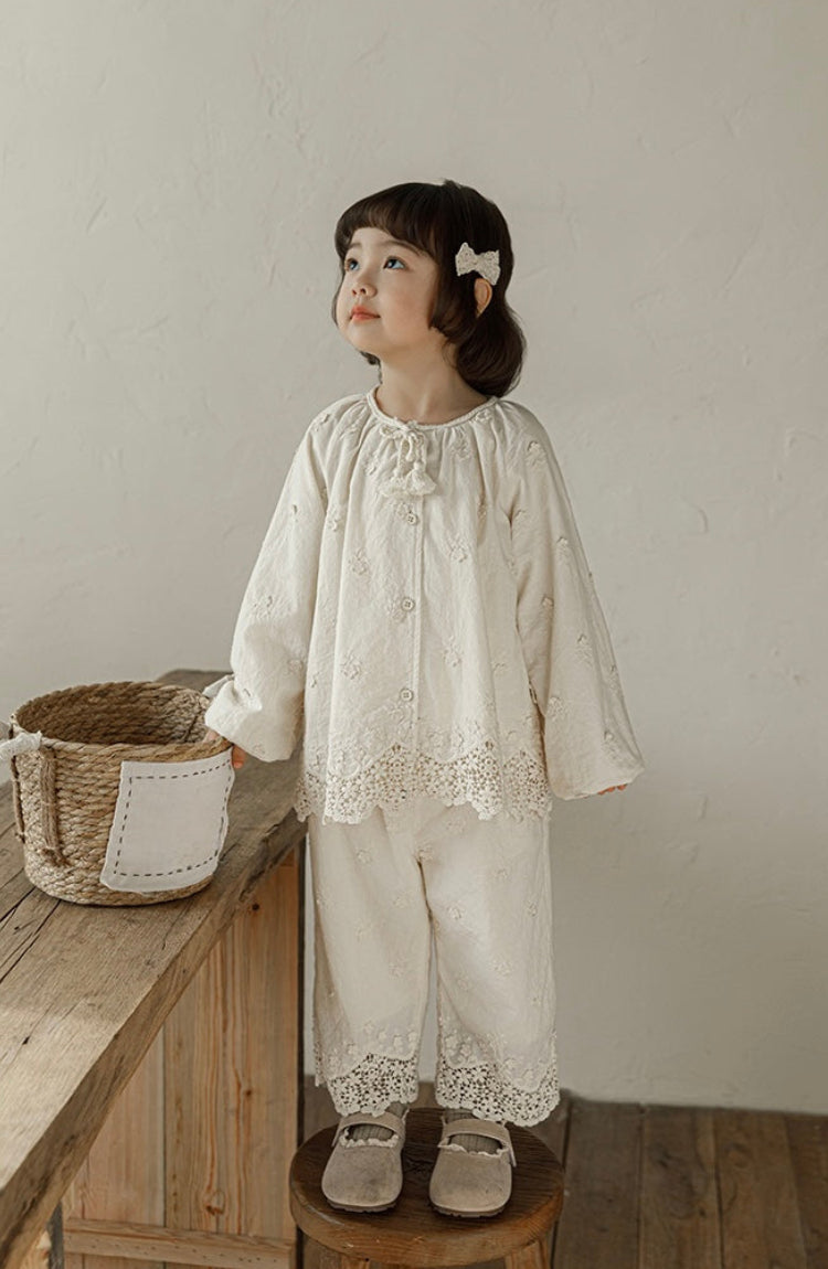 Floral Embroidered Trousers, Ivory