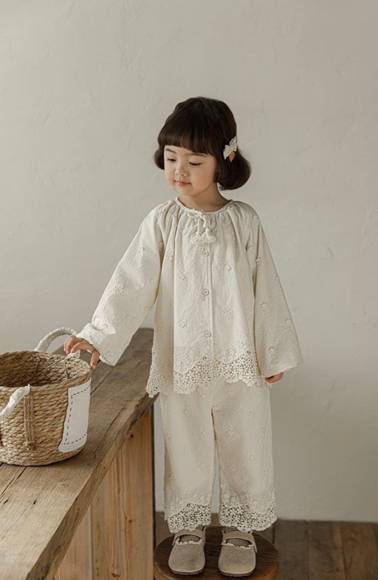 Floral Embroidered Trousers, Ivory