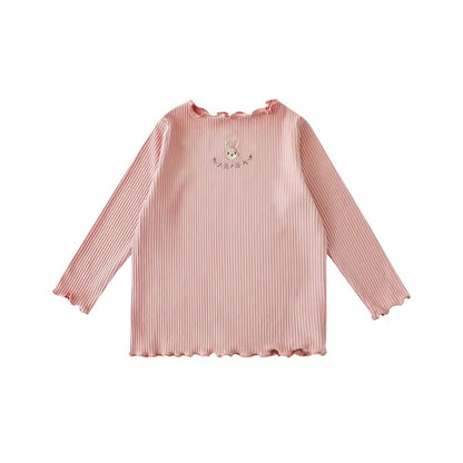 Baby Girl Bunny Embroidered Ribbed Top, Dusty Pink