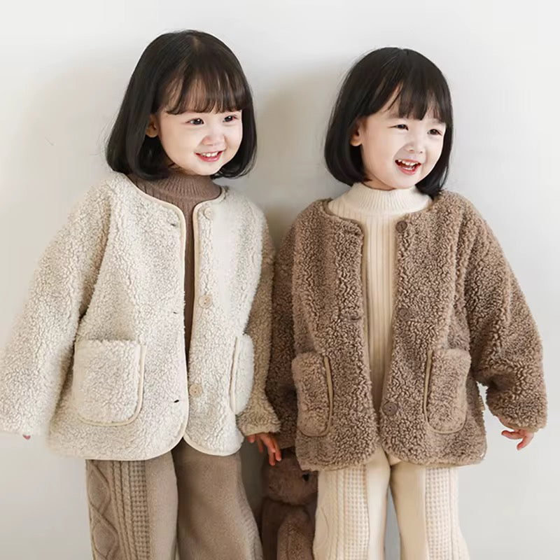 Girls Faux Shearling Teddy Jacket, Cocoa
