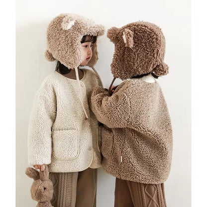 Girls Faux Shearling Teddy Jacket, Cocoa
