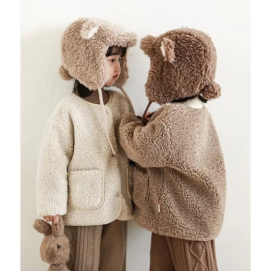 Girls Faux Shearling Teddy Jacket, Oatmeal