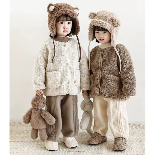 Girls Faux Shearling Teddy Jacket, Cocoa