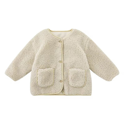 Girls Faux Shearling Teddy Jacket, Oatmeal