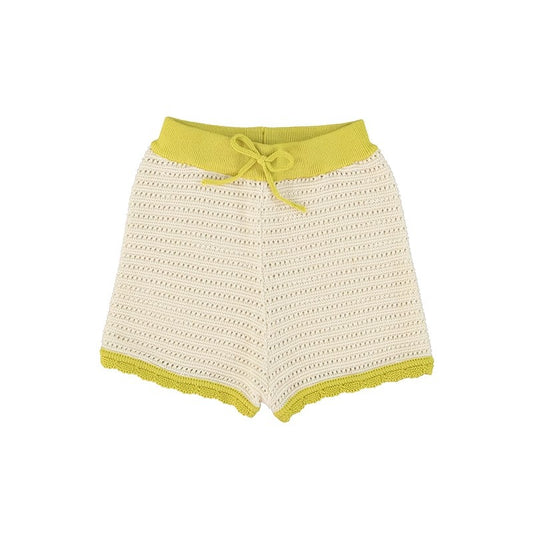 Girls Crochet Knit Summer Shorts, Cream & Olive
