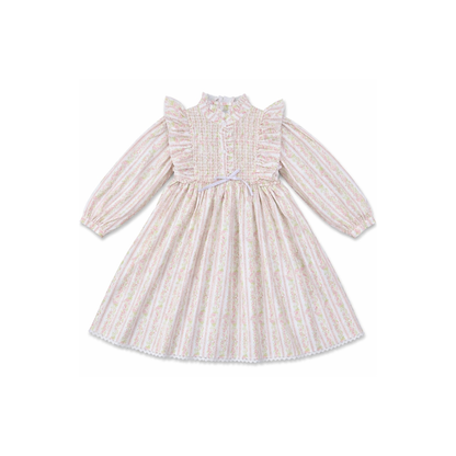 Rosalie Ruffled Smock Dress, Pink Floral Stripe
